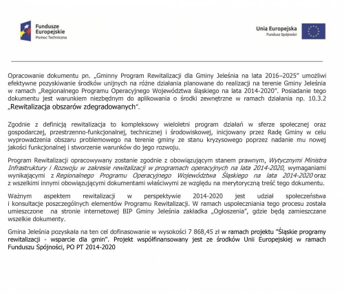 Gminny Program Rewitalizacji dla Gminy Jeleśnia na lata 2016–2025