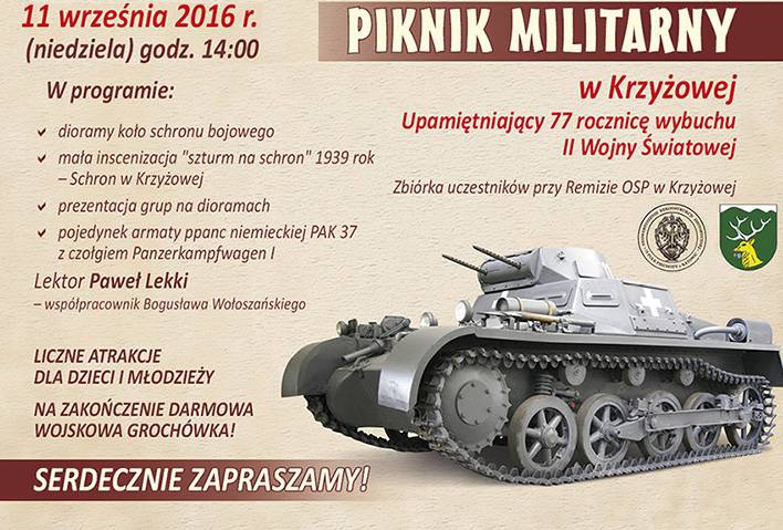 Zapraszamy na Piknik Militarny w Krzyżowej - 11 września 2016 r.