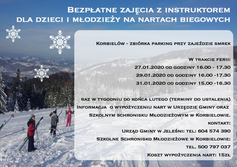Bezpłatne zajęcia z instruktorem dla dzieci i młodzieży na nartach biegowych w Korbielowie